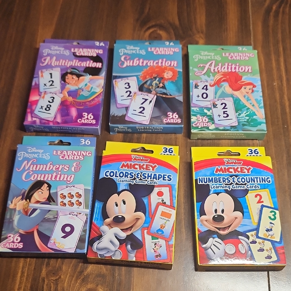Brand New In Box Disney Princess And mickey Learning Cards -6 Set